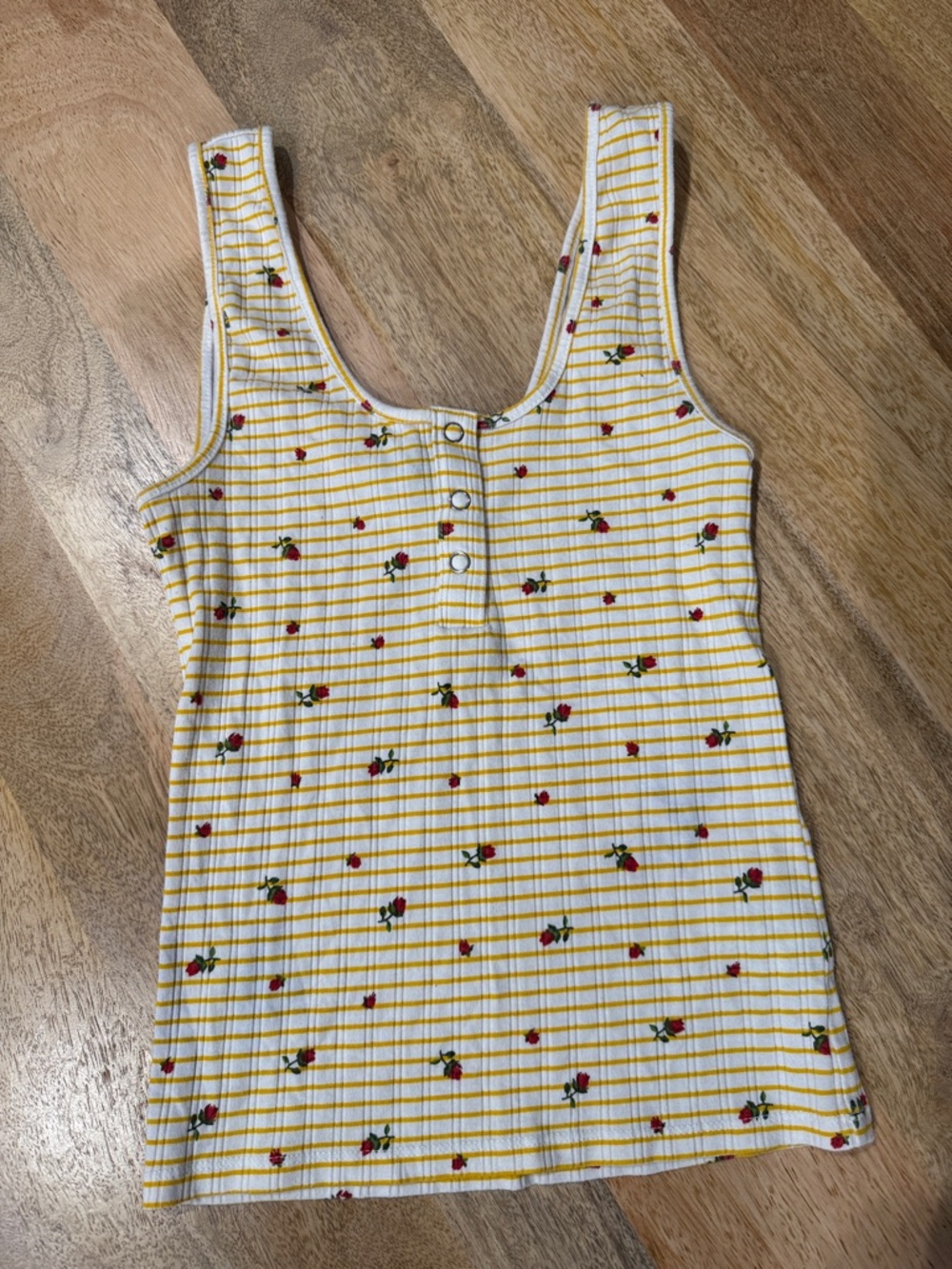 Forever 21 Yellow Striped Tank with Red Floral print